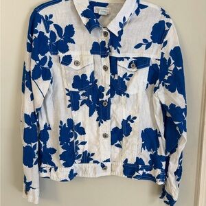 Cynthia Rowley Blue Floral Linen Button Up Jacket- size L